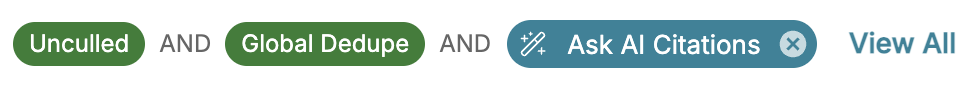 Buttons labeled 'Unculled', 'Global Deduplication', and 'Ask AI Citations' on a webpage.